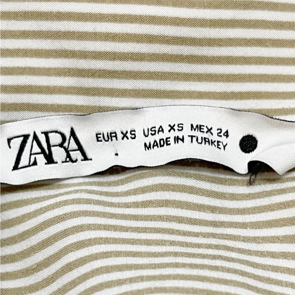 Zara Oversized Tan Pinstripe Popover Blouse - Picture 3 of 3